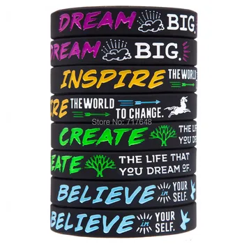 

100pcs Motivational Inspirational Quote Dream Inspire Create Believe wristband silicone bracelets free shipping by ePacket A