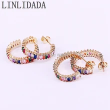 6 пар Новая мода золото цвет микро проложить многоцветные CZ кристалл Очаровательные гвоздики серьги для девочек/женщин ювелирные изделия