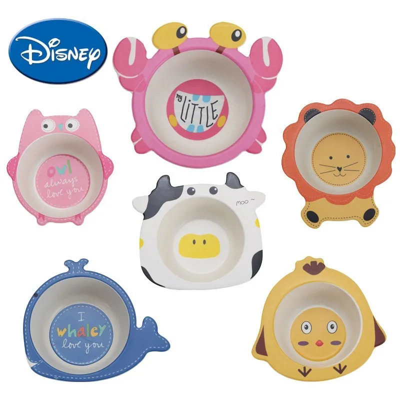 

DISNEY Baby Bowl Cartoon UNBreak Tableware Natural Bamboo Fiber Bowls Baby Feeding Tableware Portable Environmental Bowl