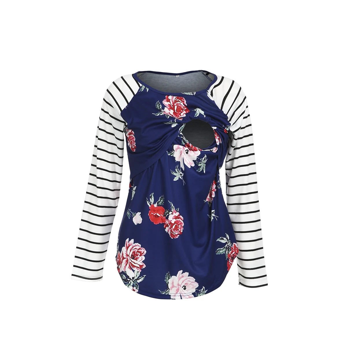2019 Striped Floral Women Maternity Clothes Pregnant T Shirts O Neck Long Sleeve Casual Nursing Top Breastfeeding Clothes Femme