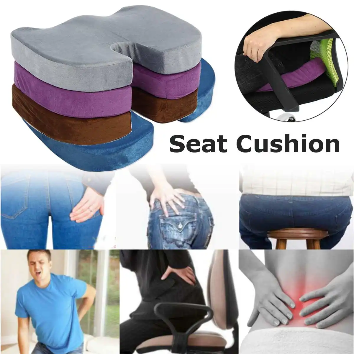 

Seat Cushion Memory Foam Chair Anti Hemorrhoid Coccyx Orthopedic Office Home Car Travel Seat Mat Lumbar Pain Relief Massage