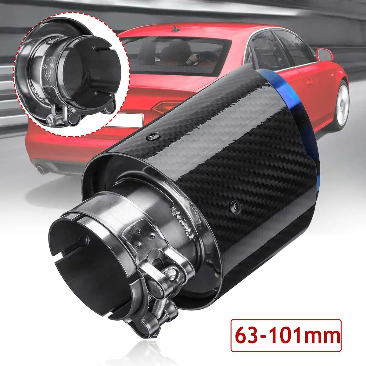 

Universal Car 63mm-101mm Glossy Carbon Fiber Exhaust Exhaust Pipe Muffler End Pipe Car Exhaust Tips Blue Burnt