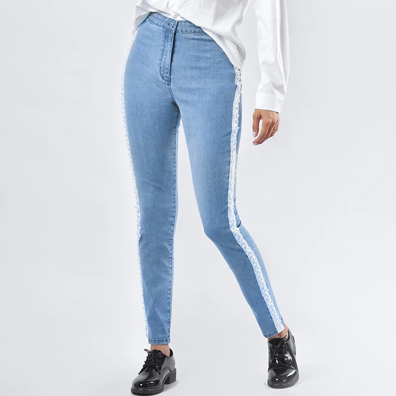 Vita alta perla Jeans perline donna pantaloni elasticizzati a matita natica  pantaloni in Denim a righe laterali stretto azzurro Plus Size xxxl grande -  AliExpress Women's Clothing
