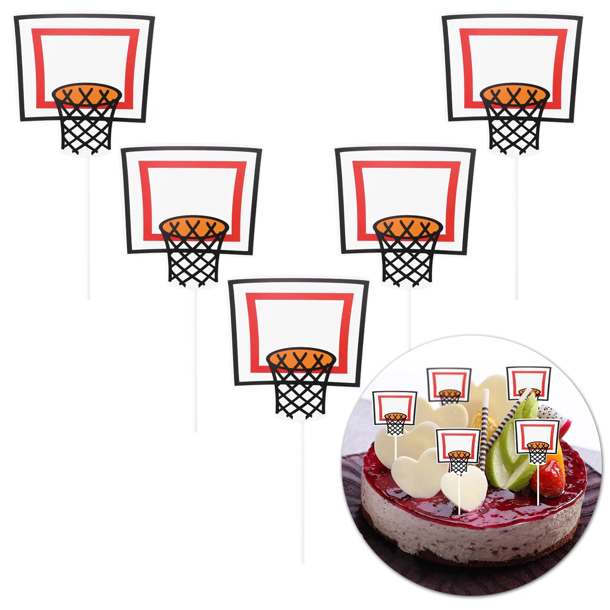 

5Pcs Basketball Cake Dessert Cupcake Topper Flags Stand Premium Cake Topper for Gardern Party