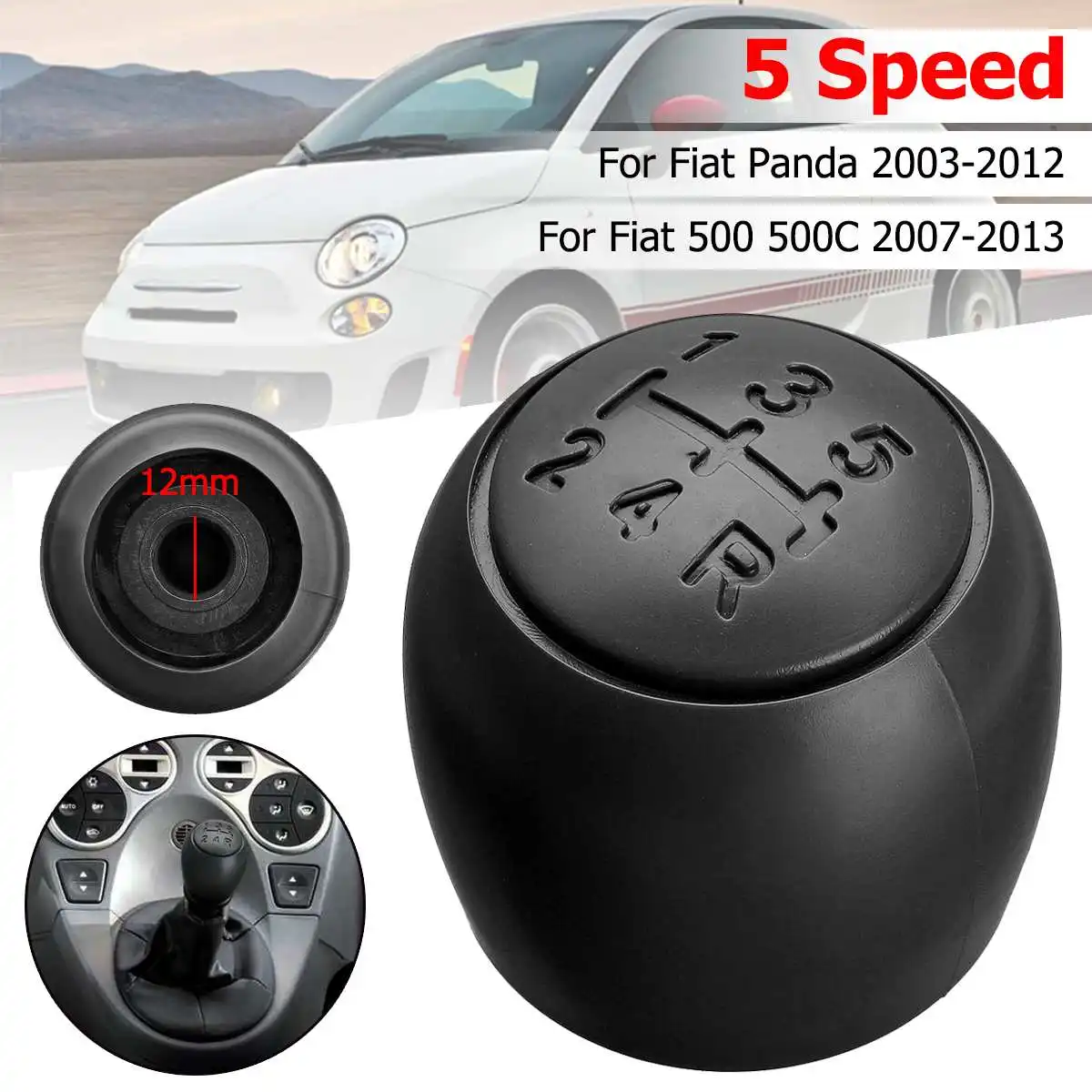 

5 Speed Gear Shift Knob Gaiter Boot Cover Leather For Fiat 500 500c 2007-2013 Panda 2003-2012 Black