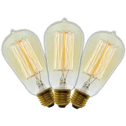 3 шт./лот ручной работы Edison ЛАМПЫ углерода нить из прозрачного стекла; винтажная лампа Эдисона в стиле ретро лампа накаливания 40 W/60 W 220 V E27 ST58