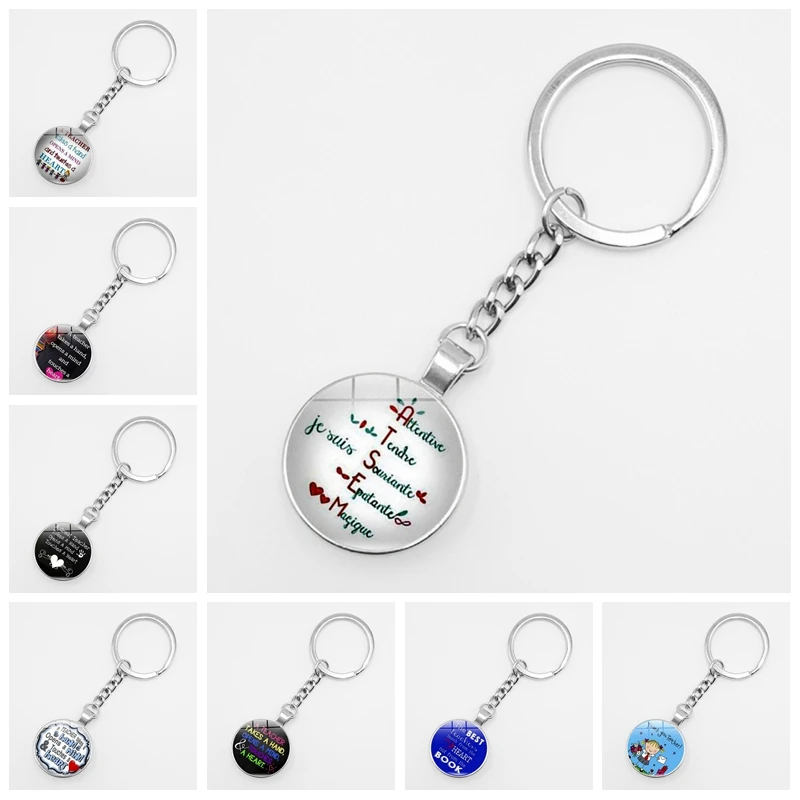 

2019 / Best-selling Merci Maitresse Fashion Key Ring Glass Dome Initial Key Chain Creative Chaveiro Pattern Jewelry