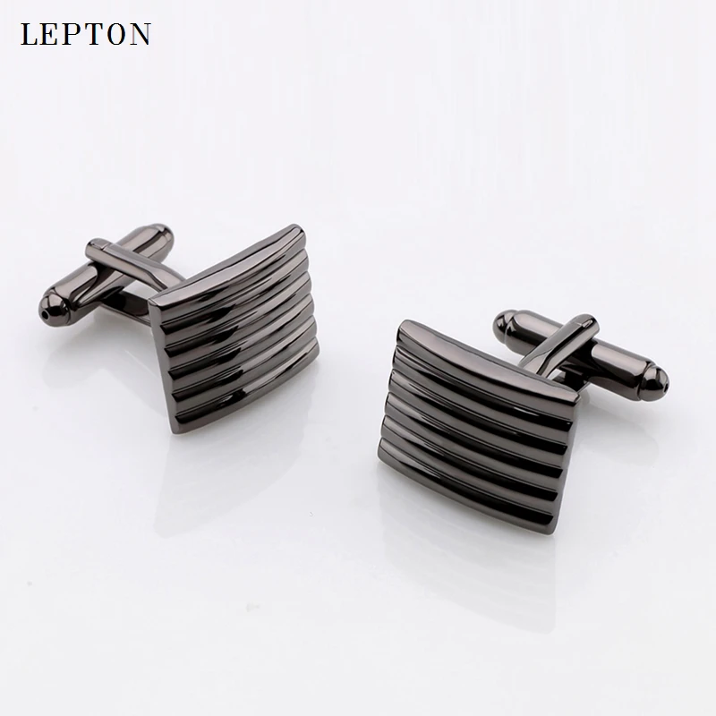 

Lepton Black Square Arc Stripe Cufflinks For Mens Suit Clasp Hot Sale Classic Business Men shirt cuffs Button cufflink