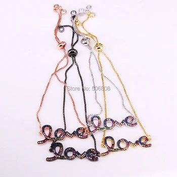 

6PCS ZYZ-B1973 Rainbow CZ L-O-V Beads Bracelet, Crystal Zirconia Love English Letter Connector Bracelet