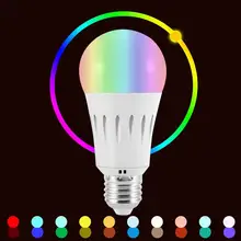 Lámpara LED de AC100-264V, bombilla LED de 9W, E27, E14, B22, RGB + W, bombillas inteligentes con Wi-Fi controlada por teléfono inteligente