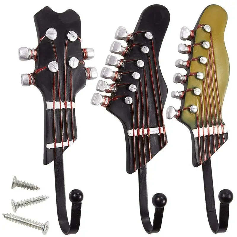 

Vintage Guitar Shaped Decorative Hooks Rack Hangers For Hanging Clothes Coats Towels Keys Hats Metal Resin Hooks Wall Mounted
