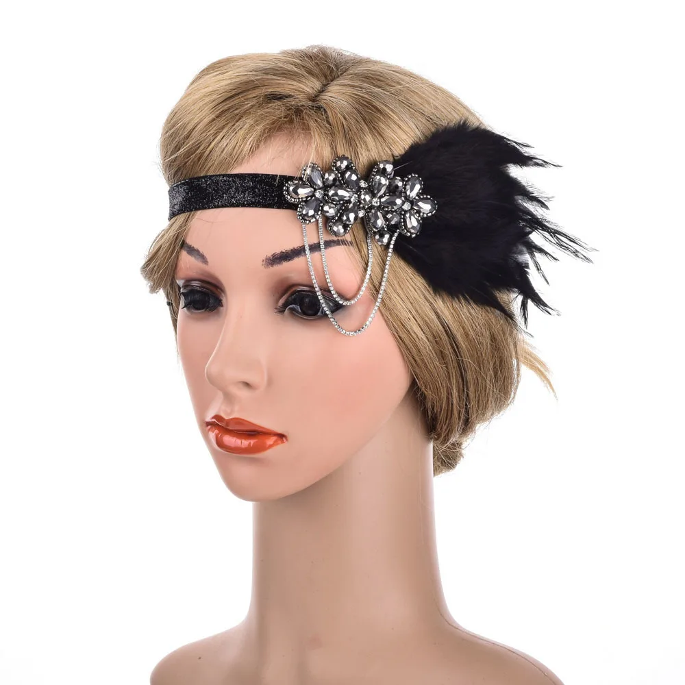 

Feather Headband Bridal Hair Band Women Black Headwear Rhinestone Hair Accessories Wedding Girl 2019
