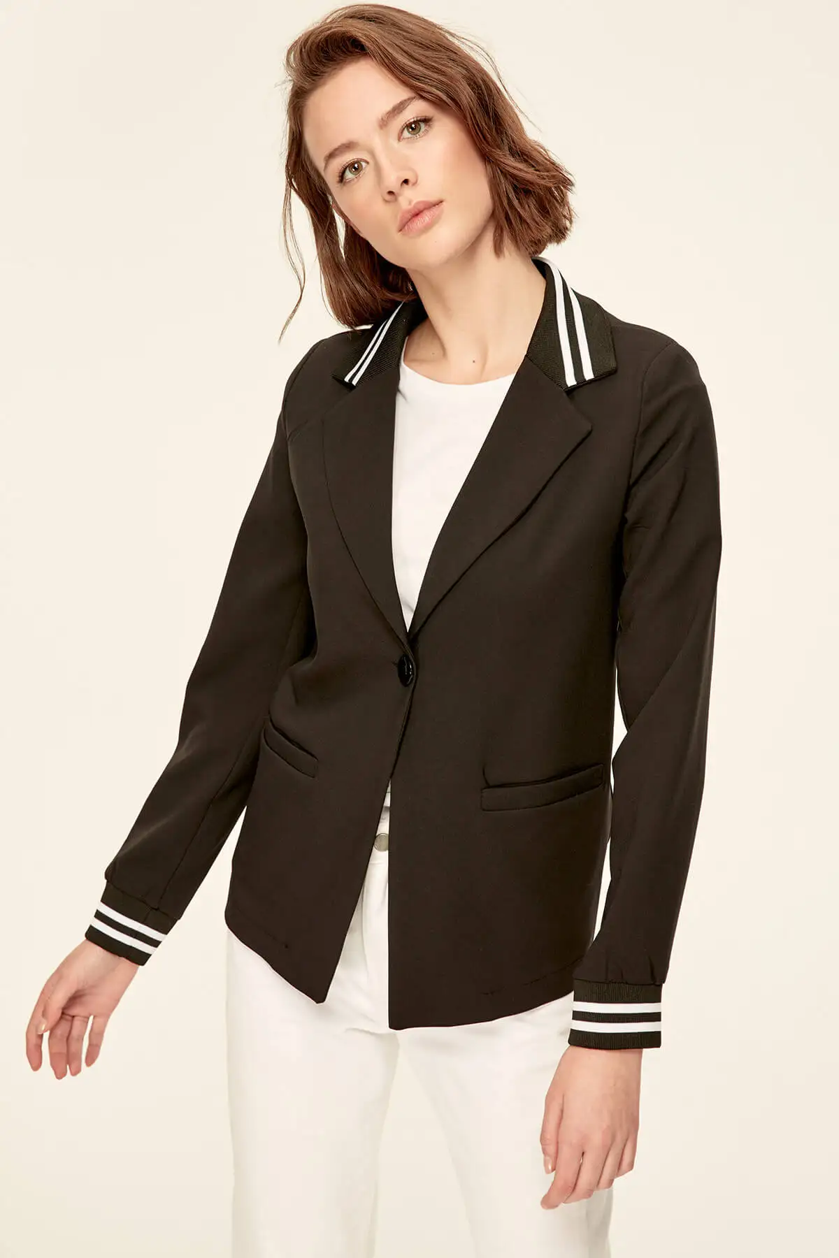 Trendyol Black Rib Detail Jacket TCLAW19ZC0001in Blazers from Women's