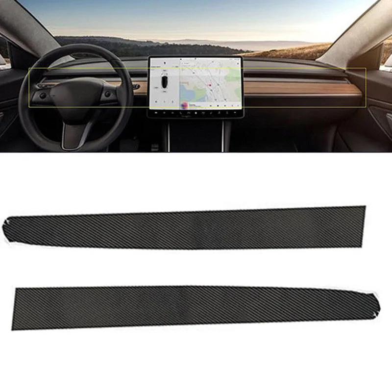 

2pcs Inner Dashboard Carbon Fiber Vinyl Wrap Stickers Decals For Tesla Model 3
