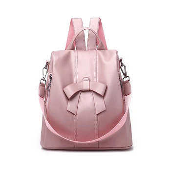 

Women'S Shoulder Backpack Soft Leather Sweet Lady Bow Casual Travel Backpack