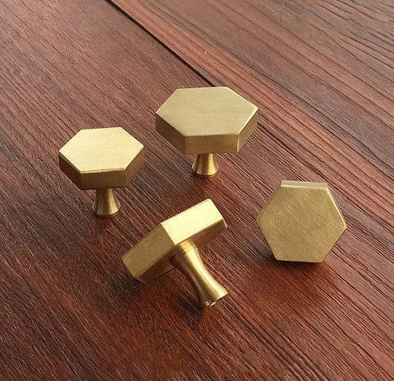 4 unids/lote oro antiguo hexagonal de latón perillas de la perilla de gabinete manija perillas de aparador cajón de Hardware de muebles de cocina