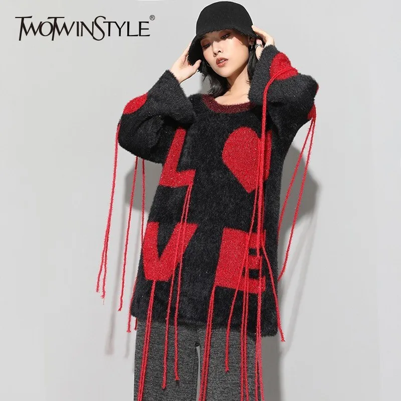 Женский трикотажный свитер TWOTWINSTYLE с длинным рукавом и круглым вырезом