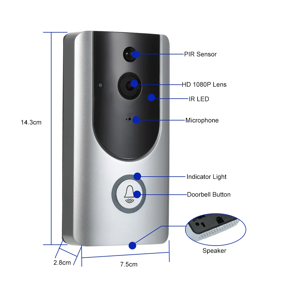 WiFi умный беспроводной дверной звонок безопасности HD 1080P визуальный домофон Запись Видео дверной телефон Удаленный домашний мониторинг ночное видение