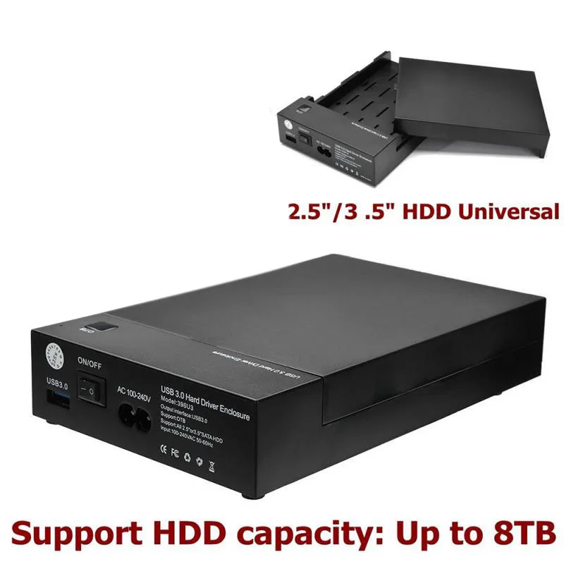 2,5 дюймов 3,5 дюймов USB 3,0 SATA HDD Box HDD внешний жесткий диск SSD HDD корпус черный чехол(штепсельная Вилка европейского стандарта