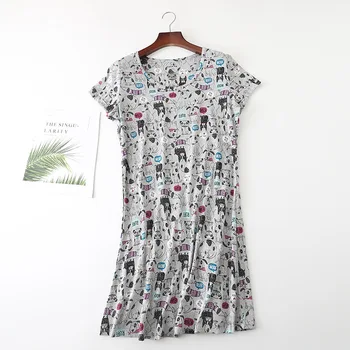 

Top Quality Cotton Nightgown Women Short Sleeve Knit Cartoon Print Nightwear Sleepwear Female Night Dress Home Sleepshirt Nighty