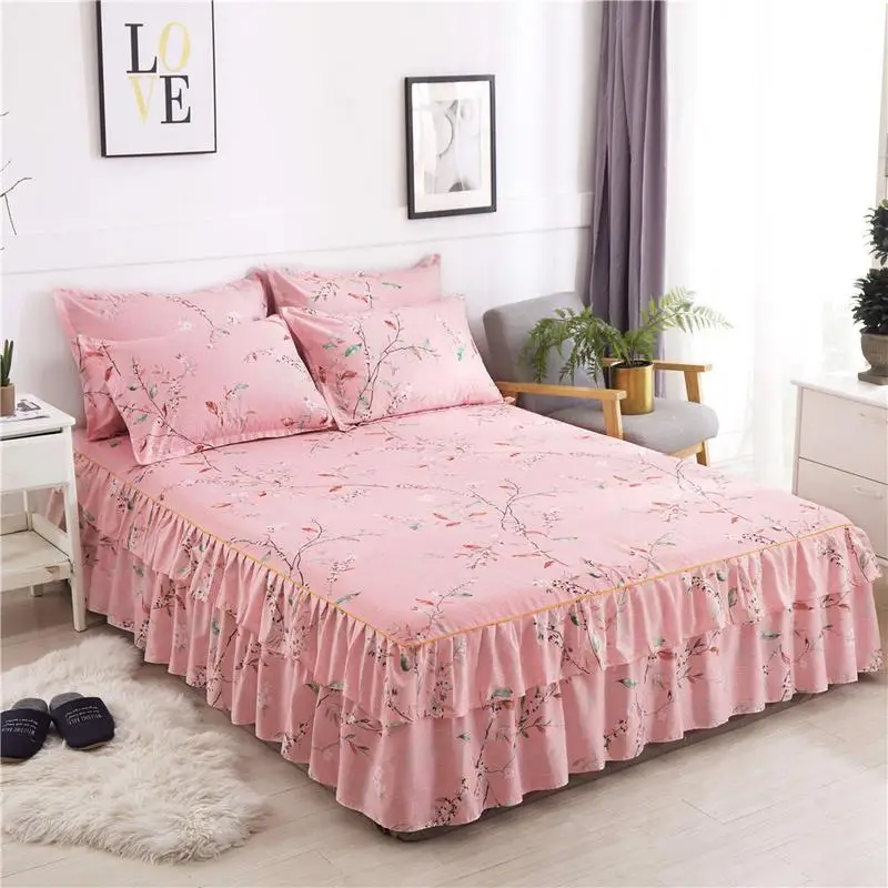 

New Sanding Thickened bedsheet Dual Layers Bed Cover Fitted Sheet Queen Bed Skirt Dust Ruffle For Wedding Home