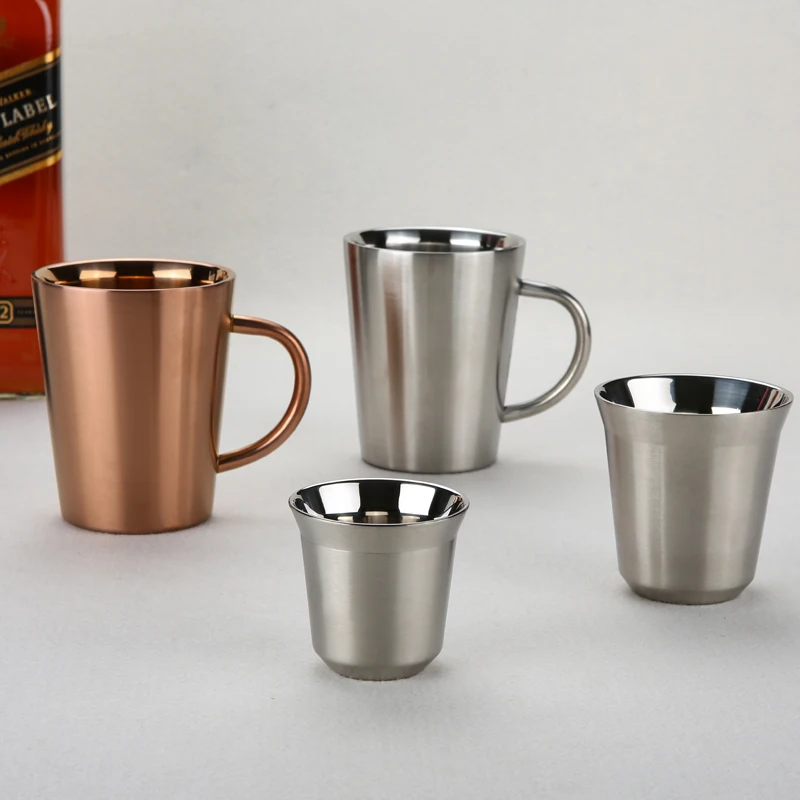 

304 Stainless Steel Copper-plated Mug Double Insulation Tape Handle Gold Coffee Cup Solid Color Large Capacity Teacup Rose gold