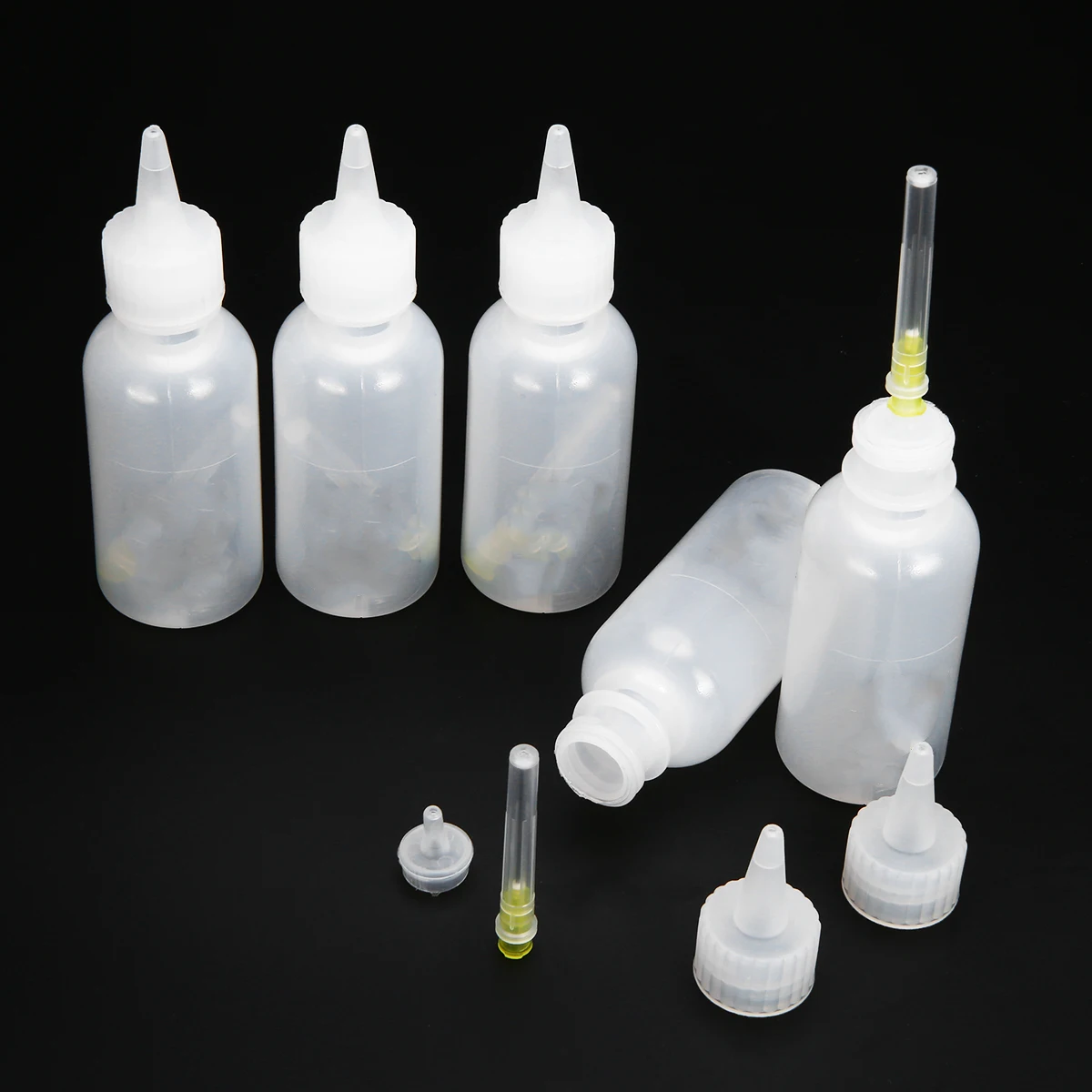 

5pcs/lot 50ml Plastic Clear Liquid Bottle Squeeze Transparent Refillable Bottles with Needles for Rosin Solder Flux Paste