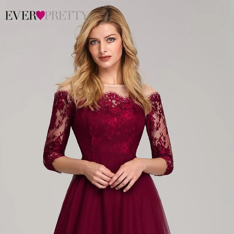 Vintage Burgundy Evening Dresses Long Off the Shoulder Boat Neck Ever Pretty EP07894 2019 Sexy Lace Tulle Elegant Party Gown Vintage Burgundy Evening Dresses Long Off the Shoulder Boat Neck Ever Pretty EP07894 2019 Sexy Lace Tulle Elegant Party Gown