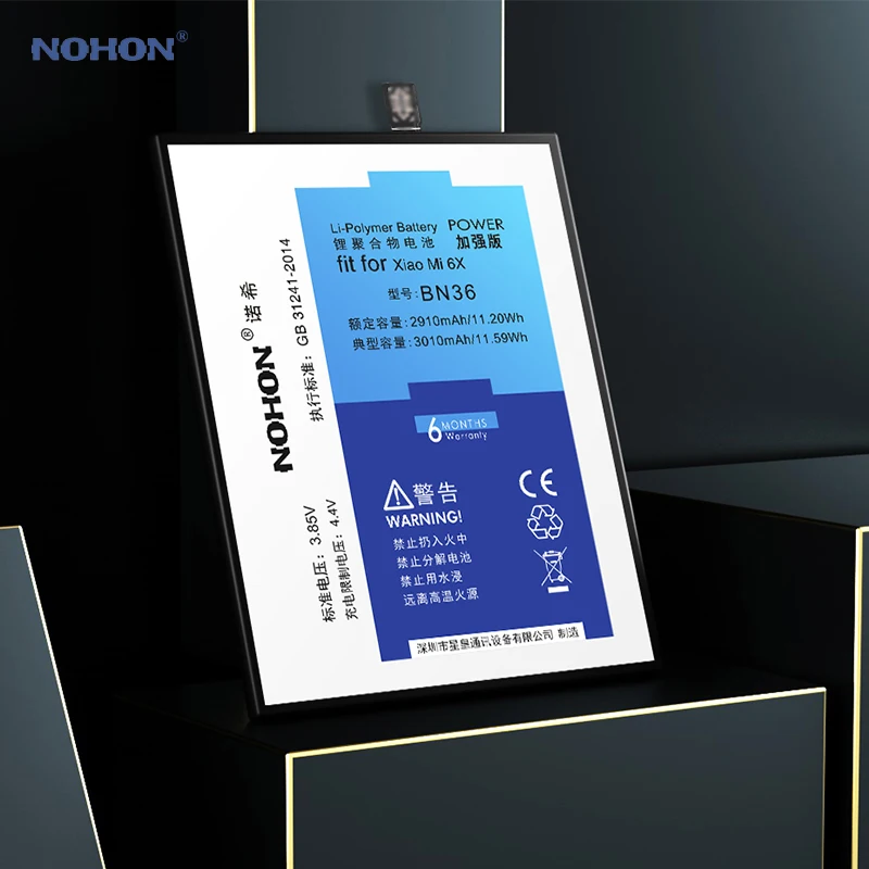 Nohon Аккумулятор для Xiaomi 6X BN36 Mi реальная емкость 2910 мАч 3010 мобильный литий