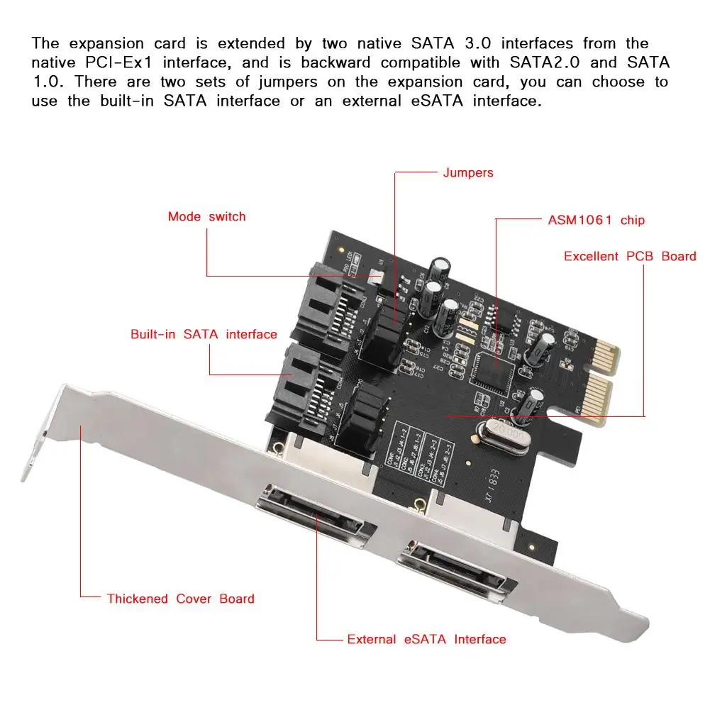 PCI 4-порт Sata/ESATA 3,0 Riser Card ASM1061 SATA 3,0 PCI для Esata/Sata