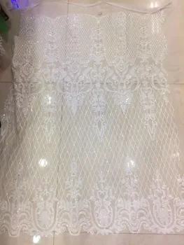 

2019 Designer white Color African Sequins Lace Sequined Guipure French Net Lace Nigerian Indian High Quality Swiss Voile Fabric