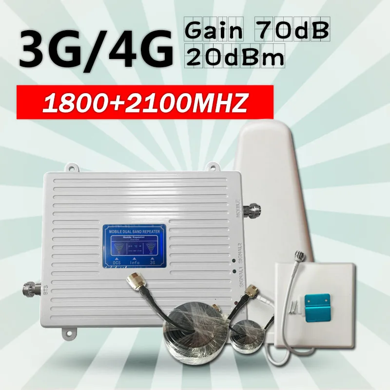 

DCS 1800 WCDMA UMTS 2100 Dual Band Cell Phone Cellular Signal Repeater Amplifier Mobile Phone Signal Booster for 2g 3g 4g