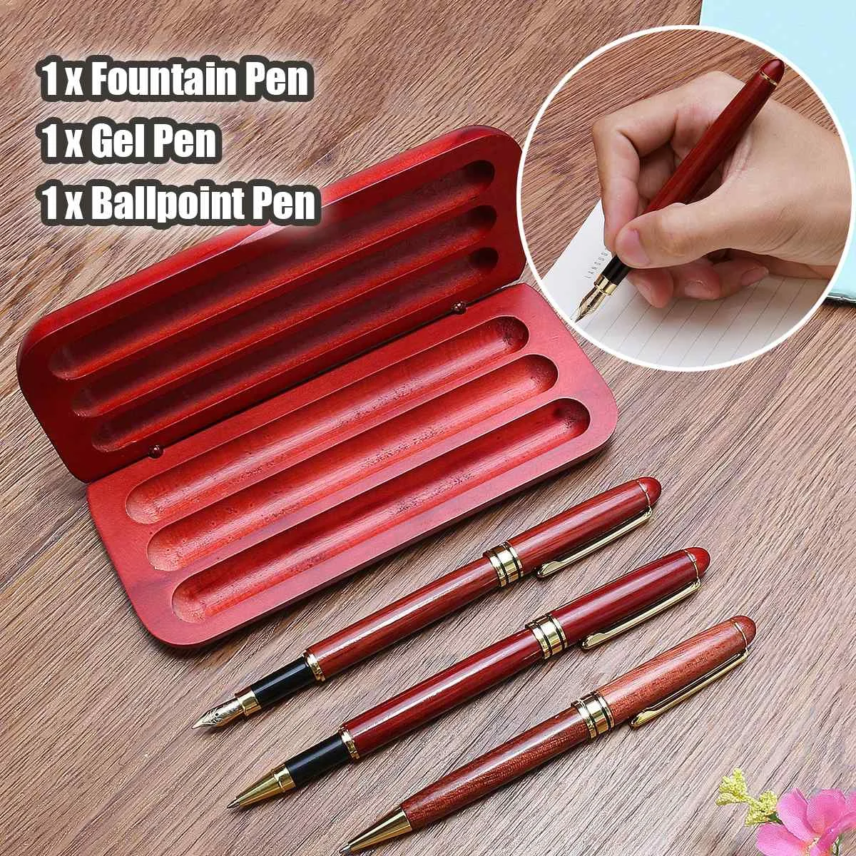 

3pcs Roller Ball Pens Ballpoint Pens Gel Pen Fountain Pens Gift Sets Business Gift for Company Meeting Wooden Stationery Supply