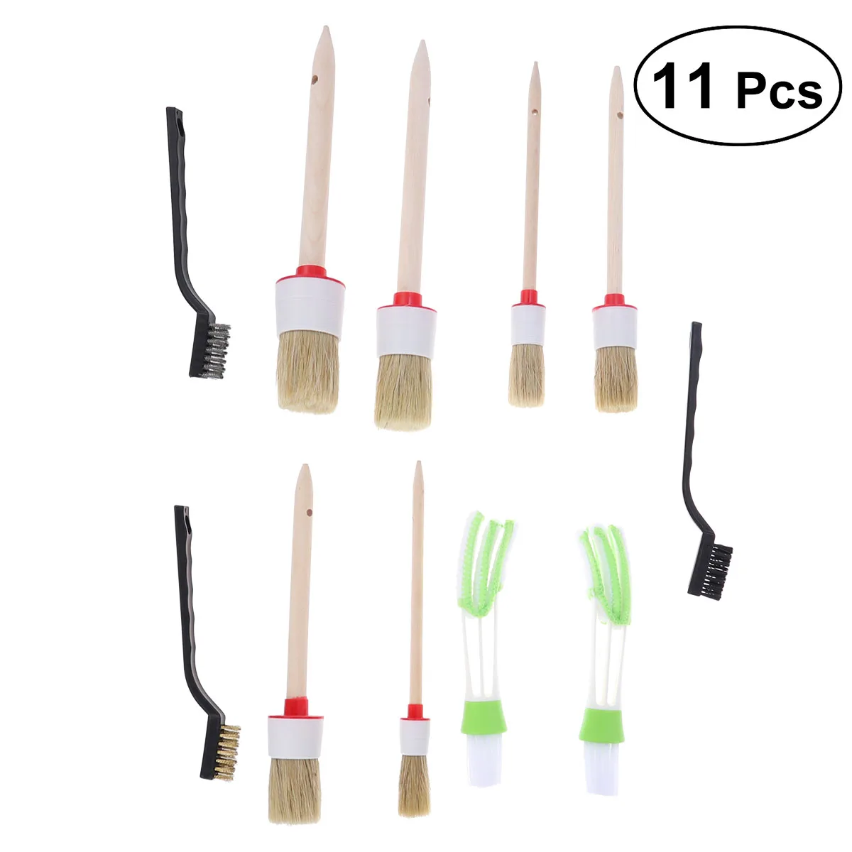 11 in 1 Durable Bristle Round Head Wood Handle Dusting Detail Cleaning
