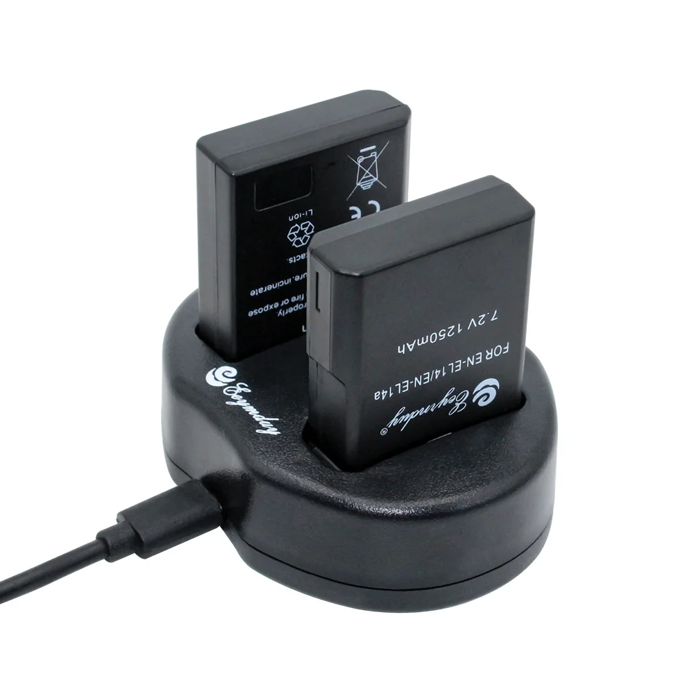 Двойное зарядное устройство USB и 2 аккумулятора для Nikon D5600 D5200 D5300 D5500 D3100 D3200