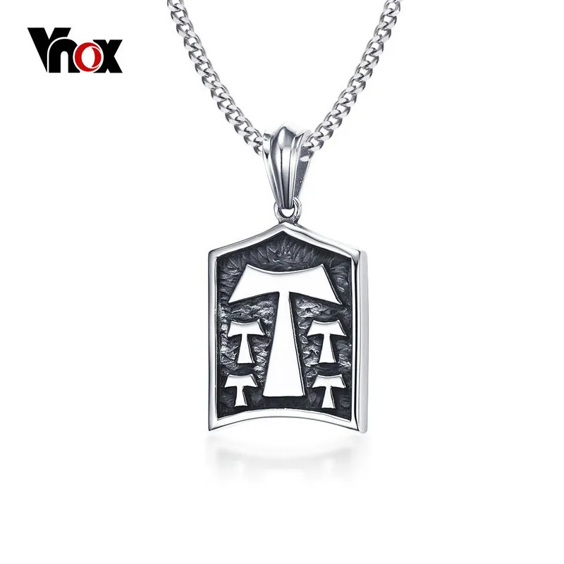 

Vnox Vintage Tau Cross T Pendant Necklace for Men Retro Stainless Steel Prayer Charm Chain Necklace 24" Egypt Jewelry