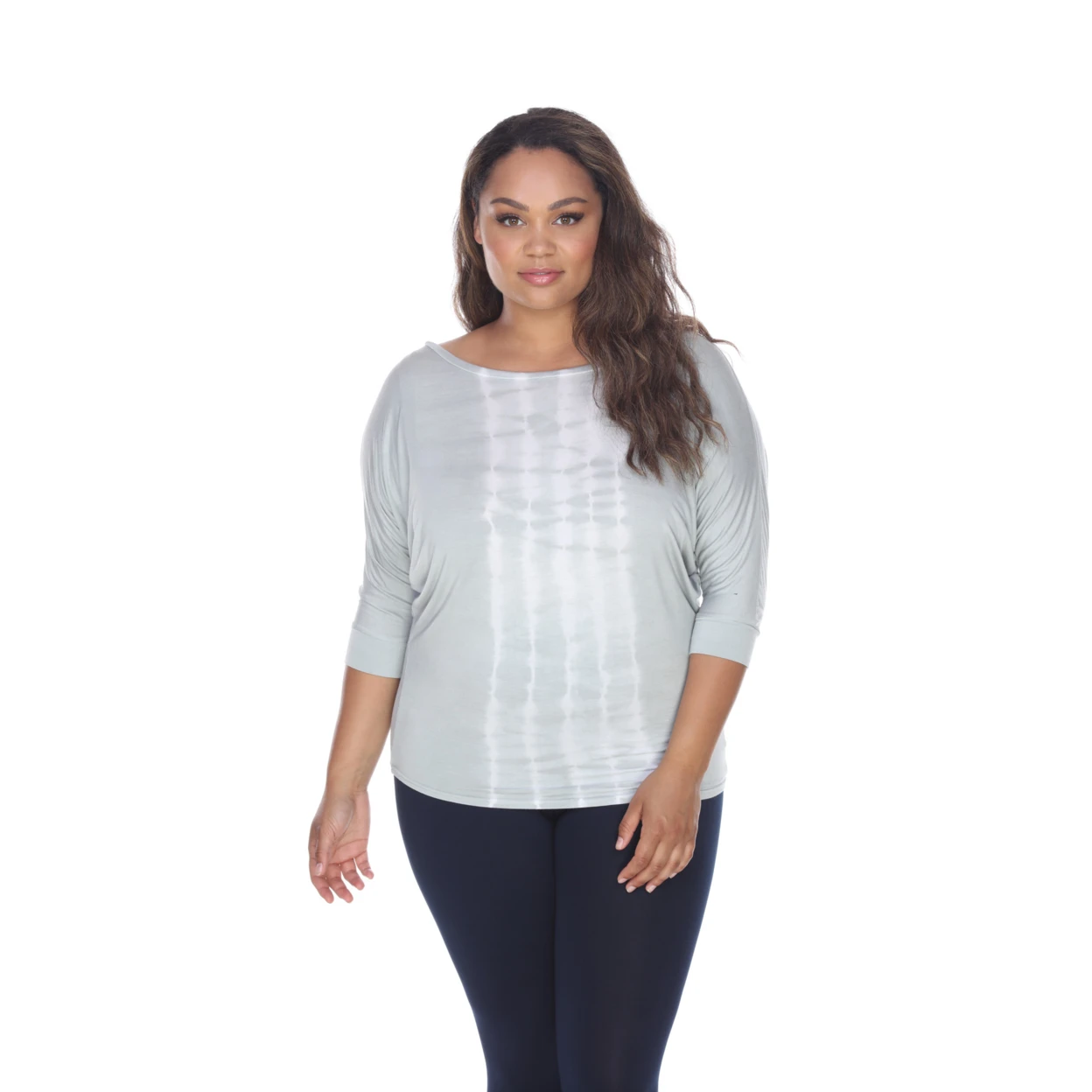 Плюс размер Tie Dye Dolman Sleeve Top-серый |