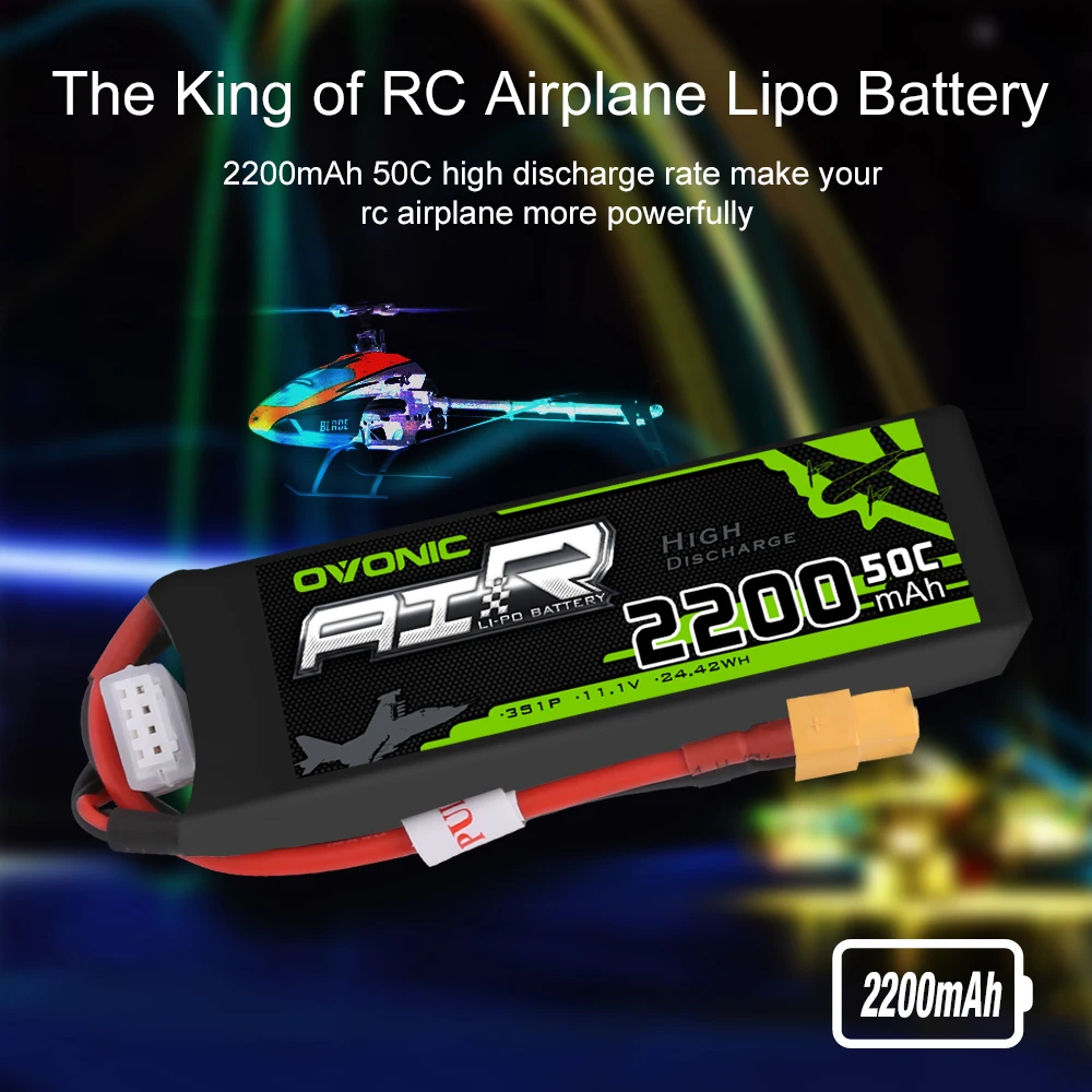 Аккумулятор ovoic 11,1 V 2200mAh 50C LiPo 3 S, Разъем XT60 для RC лодки самолета, мультимоторный Квадрокоптер, Хели хобби, запчасти