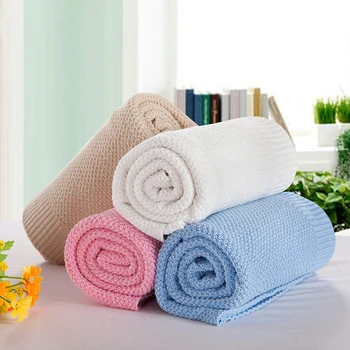 

New Style Cotton Knitted Summer Blankets 120*180cm Adults Solid Color 85*105cm Spring Sleeping Bedspreads for Children Gift30