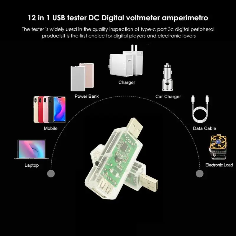 12 in 1 USB Tester DC Digital Voltmeter Ammeter Voltage Current Meter Detector Power Bank Charger Indicator