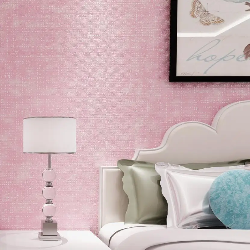 

Elegant Plain Wall Paper 3d Solid Wallpaper Mural Classic Sweet Pink Purple Bedroom Linen Texture Wallpapers Home Decor W013