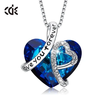 

CDE Love You Forever Pendant Necklace with Crystal from Swarovski Ocean Blue Heart Necklace for Women Collares Lover Jewelry