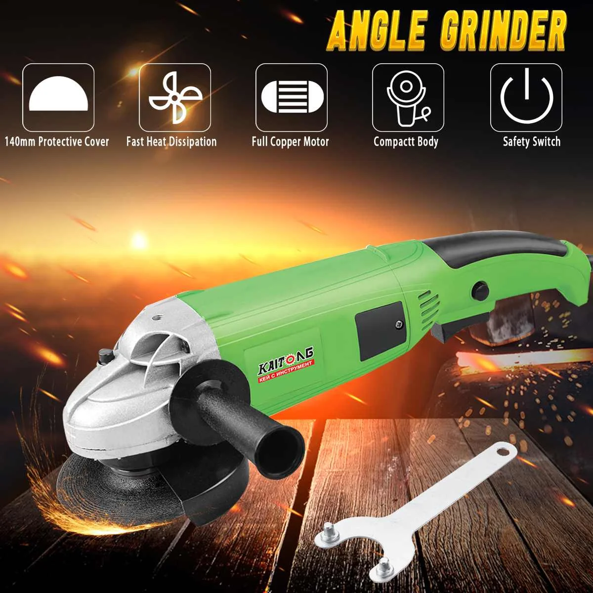 

1200W Electric Angle Grinder 125mm Grinding Machine Metal Cutting Tool 10000RPM Left/Right Adjustable Anti-Slip Auxiliary Handle