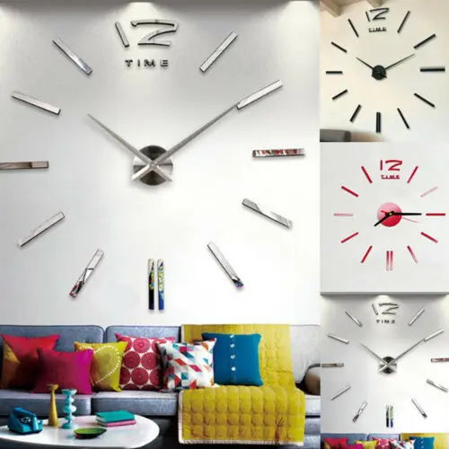 

Modern Large 3D Mirror Surface Wall Clock Stickers DIY Home Office Room Mural Vinyl Removable Sticker Decal NEW