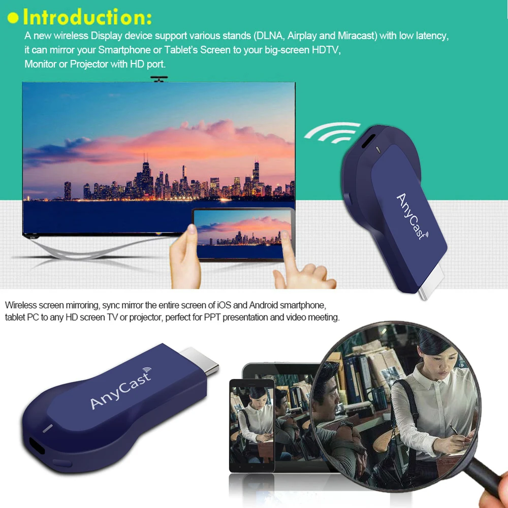 AnyCast беспроводной ТВ палка WiFi Дисплей приемник ключа 1080P HD Miracast Airplay