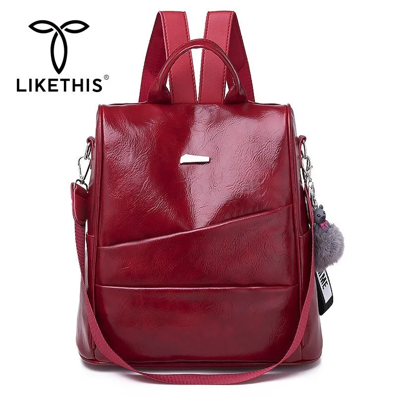 

LIKETHIS Women Backpack Female Satchel Backpack New Girl Casual Shoulder Bag Bolsa Feminina PU Leather Mochilas Mujer Anti-theft