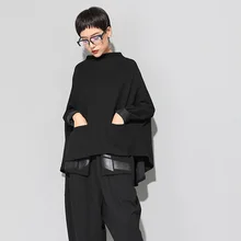 ASYMSAY, новинка, зима, осень, женская мода, черный, асимметричный, ассиметричный, свободная футболка, плащ, стиль, рукав «летучая мышь», толстовка, AL1280