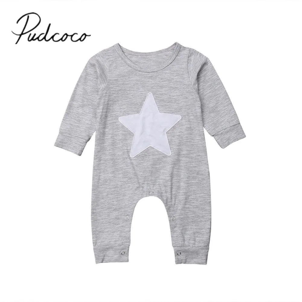 

2019 Brand New 0-18M Infant Newborn Baby Boy Girl Big Star Romper Cotton Jumpsuit Long Sleeve Outfits Baby Autumn Spring Clothes