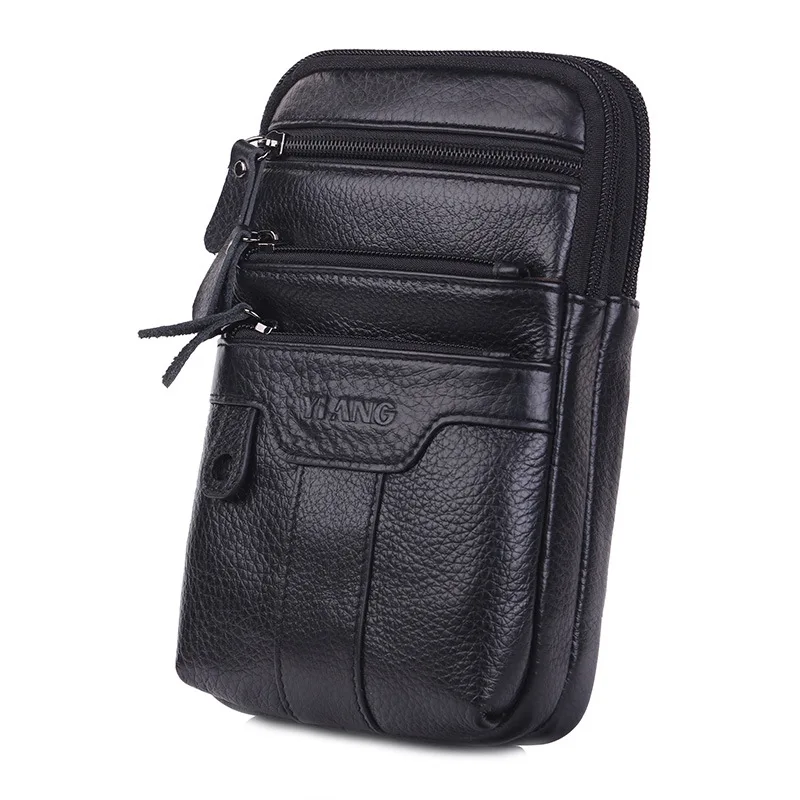 

YIANG Men Cell Phone Case Waist Bag CrossBody Belt Pack Casual Purse Multi-Pocket Genuine Leather Small Messenger Shoulder Bag