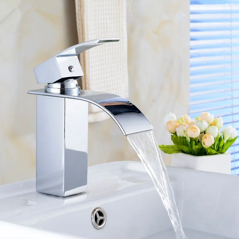 

Xueqin Bathroom Waterfall Basin Sink Faucet Chrome Polish Single Handle Single Hole Mixer Tap Deck Mounted Cold And Hot Water